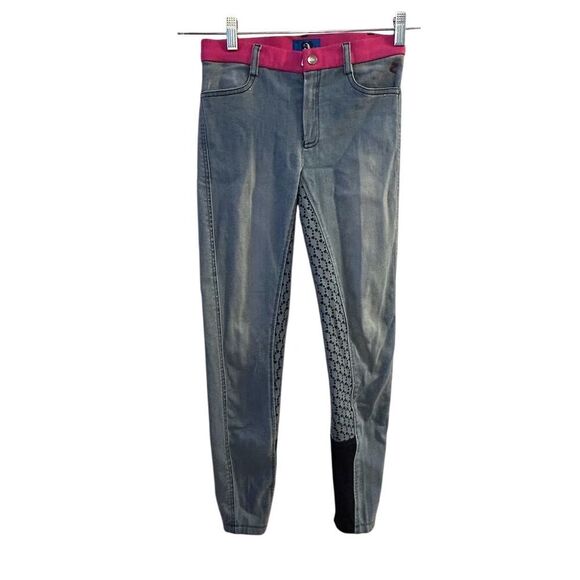 Horze Girls Cecelia Denim Full Seat Breeches Blue Size L Riding Pants - Picture 1 of 13